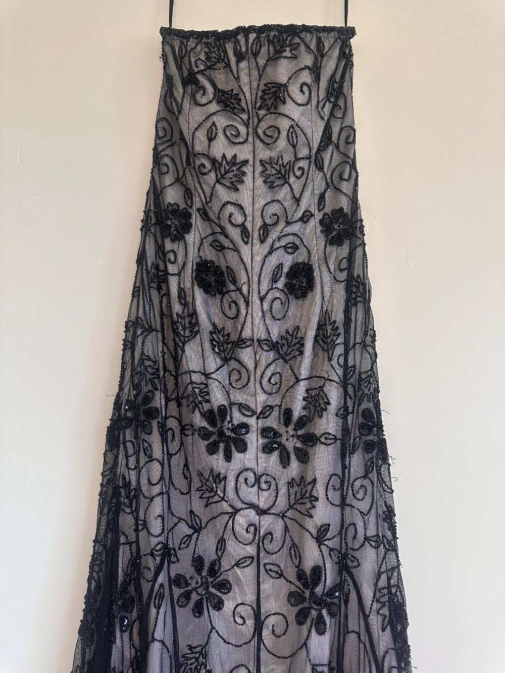 Cache Floral Beaded Evening Prom Gown Dress XS Black Mesh Embroidered Y2K Whimsi - Picture 14 of 16